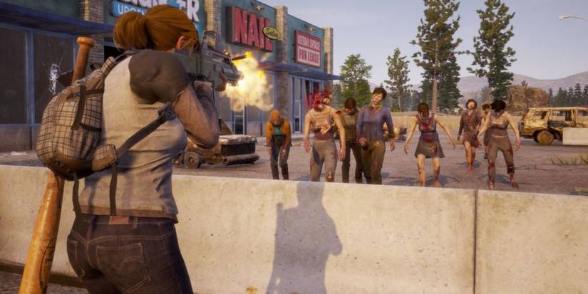 A Survivor fires on zombies