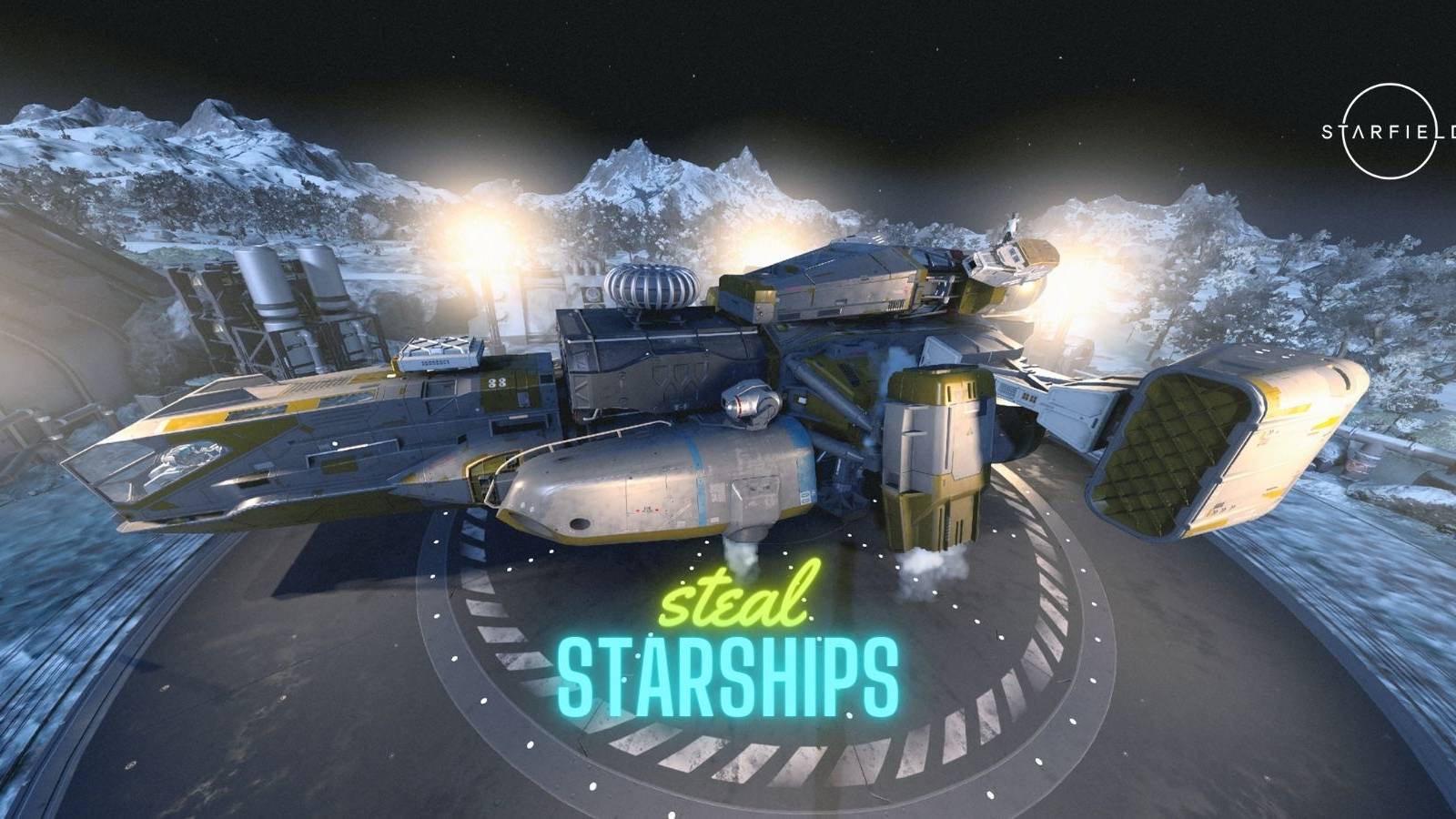 image showing a stolen starship in starfield. 