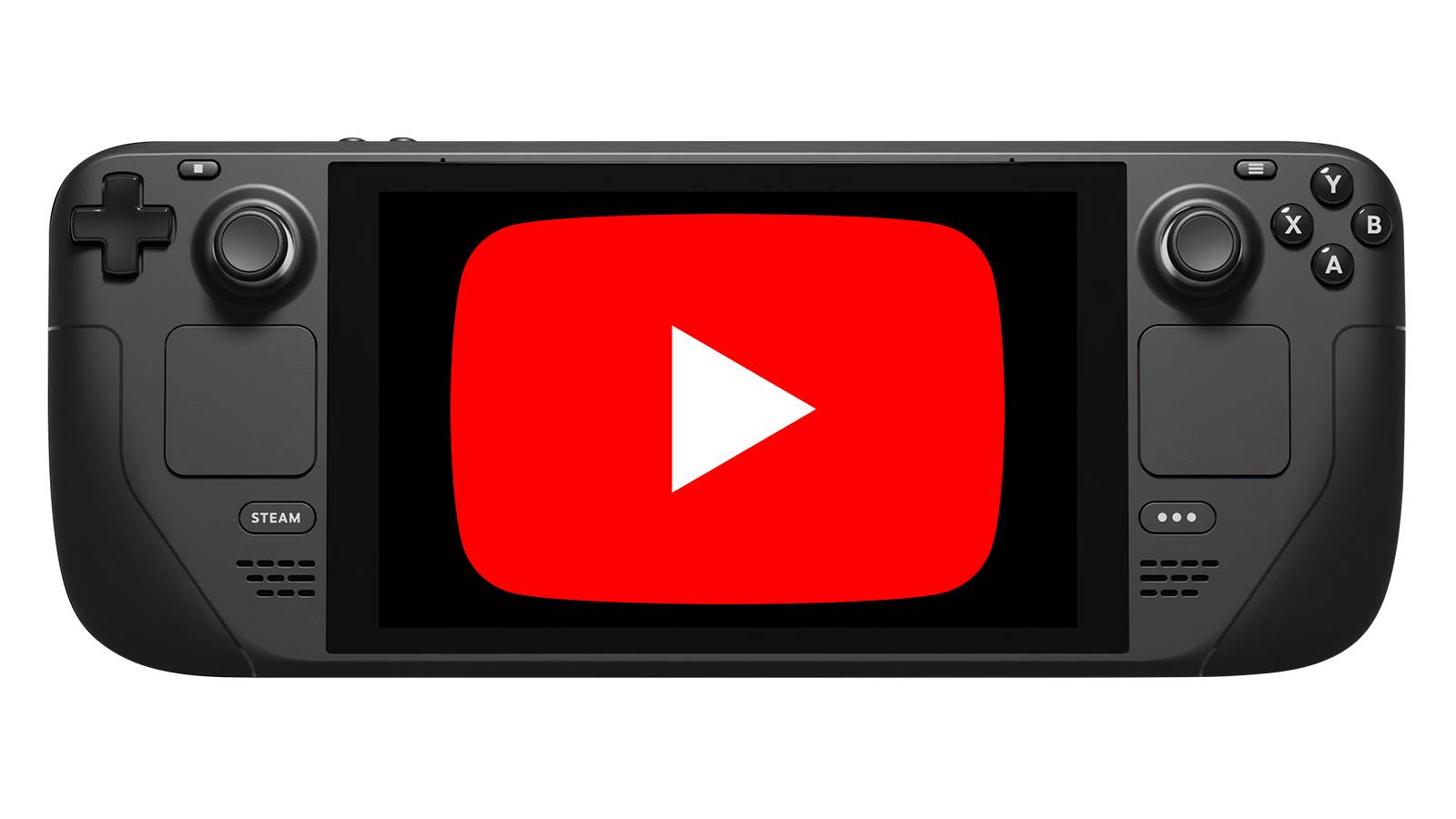 Steam Deck displaying YouTube logo emblem on white background