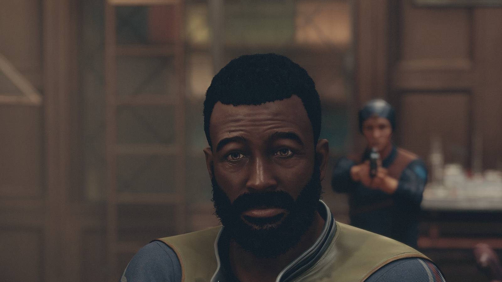 barrett and matteo with guns defending the lodge