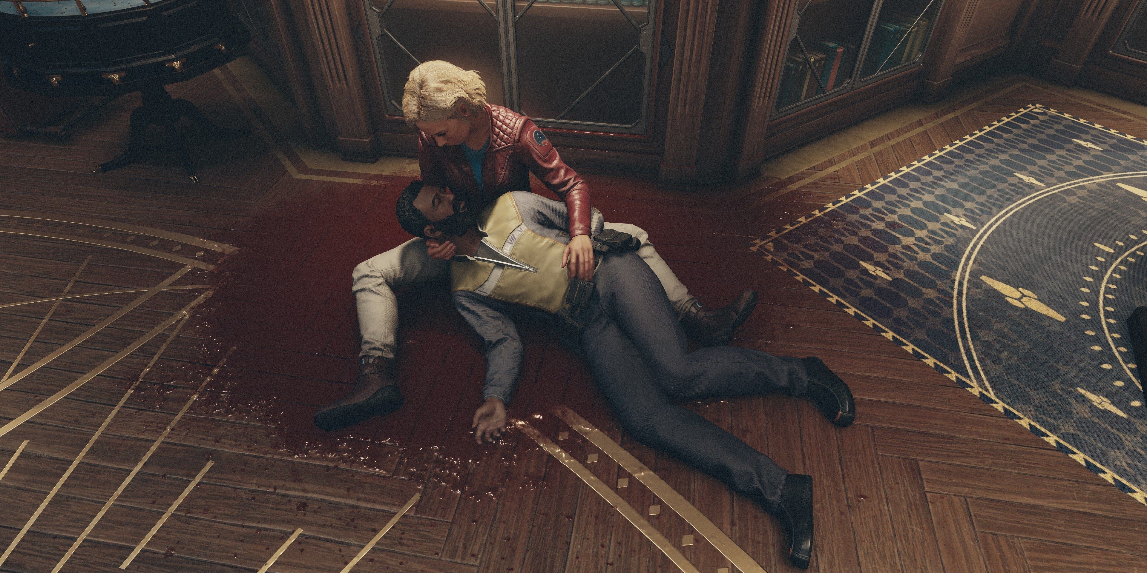 sarah cradling barret at the lodge after he bled to death