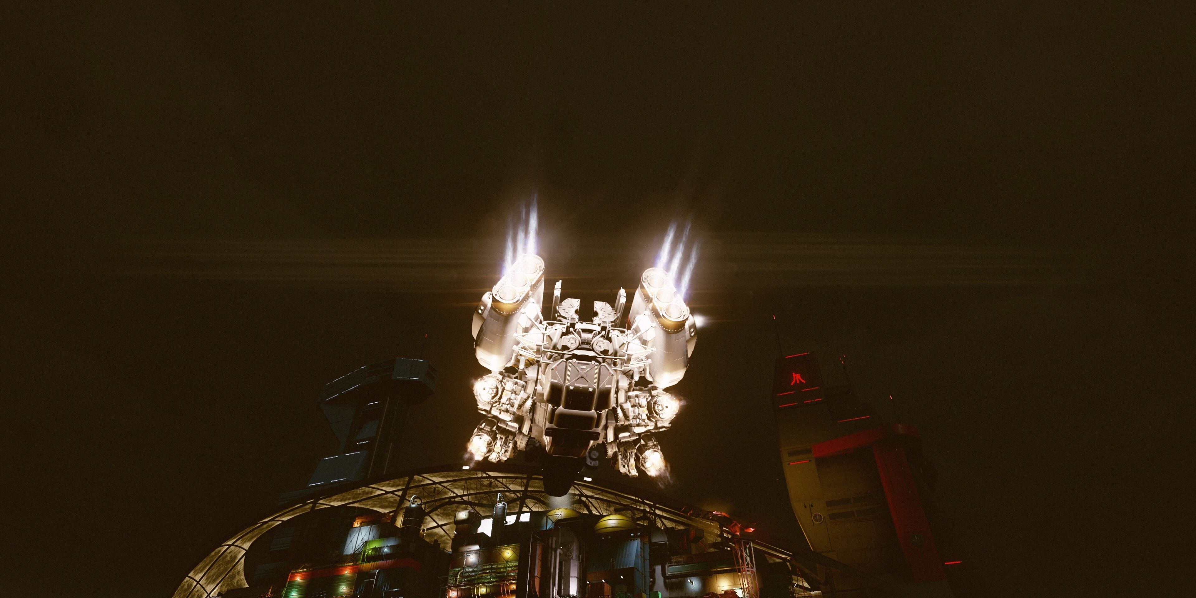 starfield ship leaving neon
