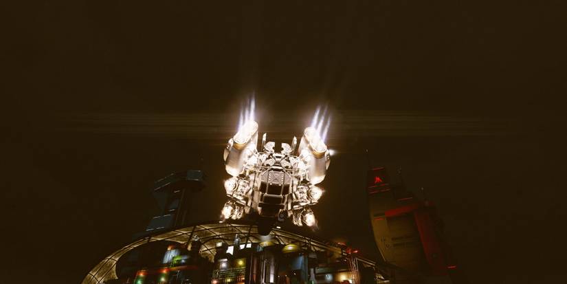 starfield ship leaving neon