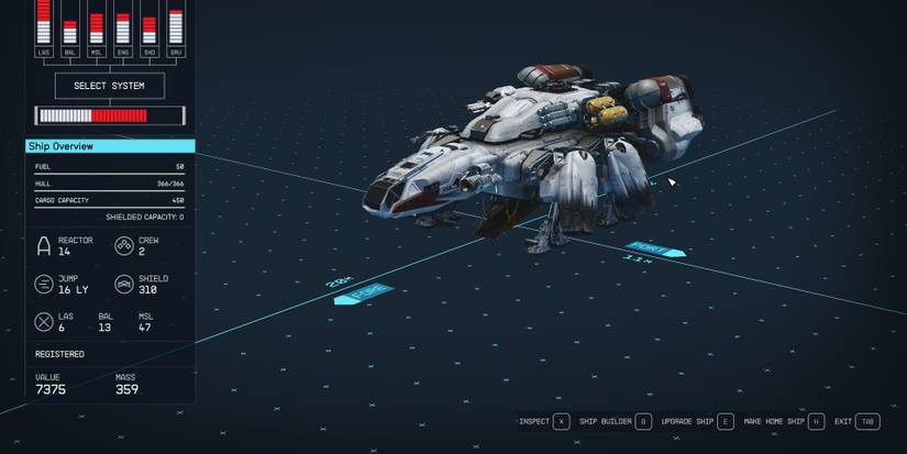 switching ships in starfield ship overview screen