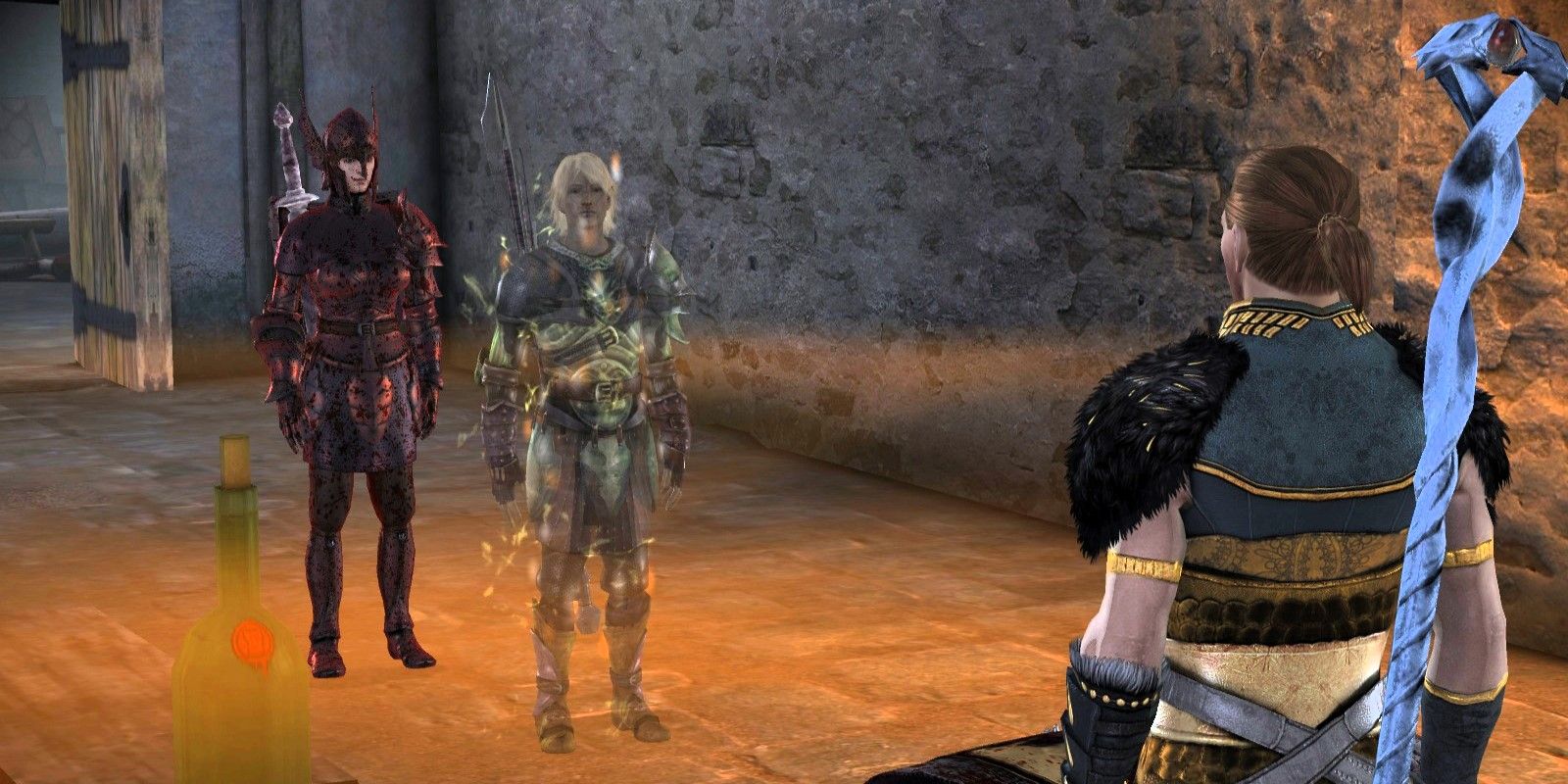 Surana Warden and Mahairi meet Anders in Vigil's Keep in Dragon Age: Origins - Awakening