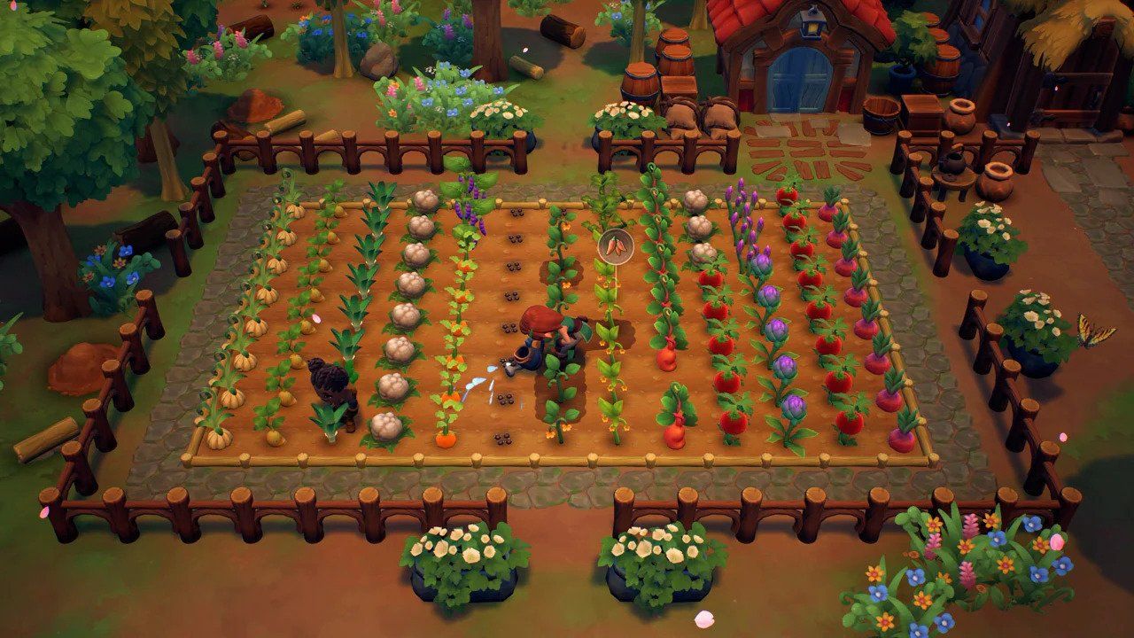 A player watering their crops in Fae Farm