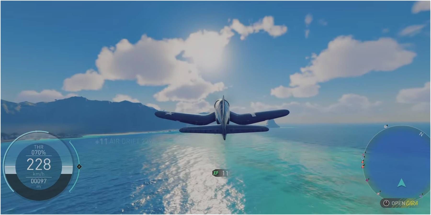 flying a plane over an ocean