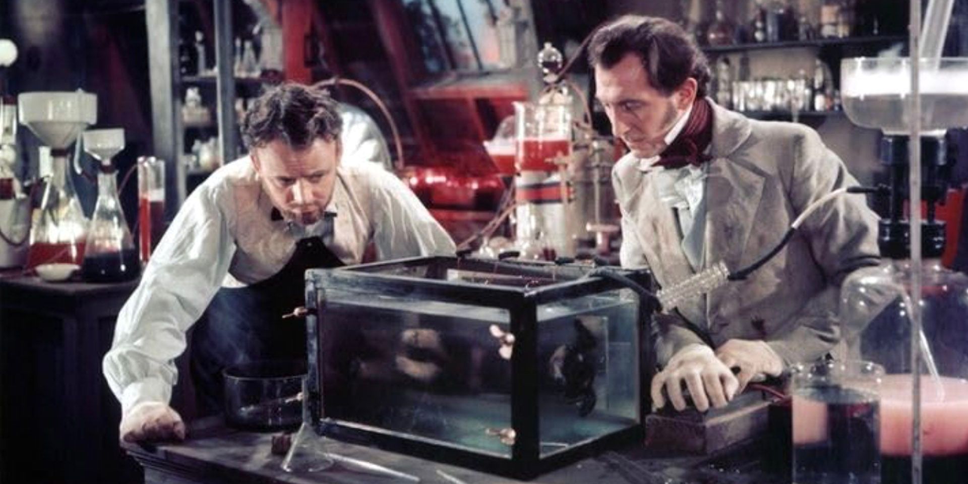 Baron Frankenstein and his assistant in The Curse of Frankenstein