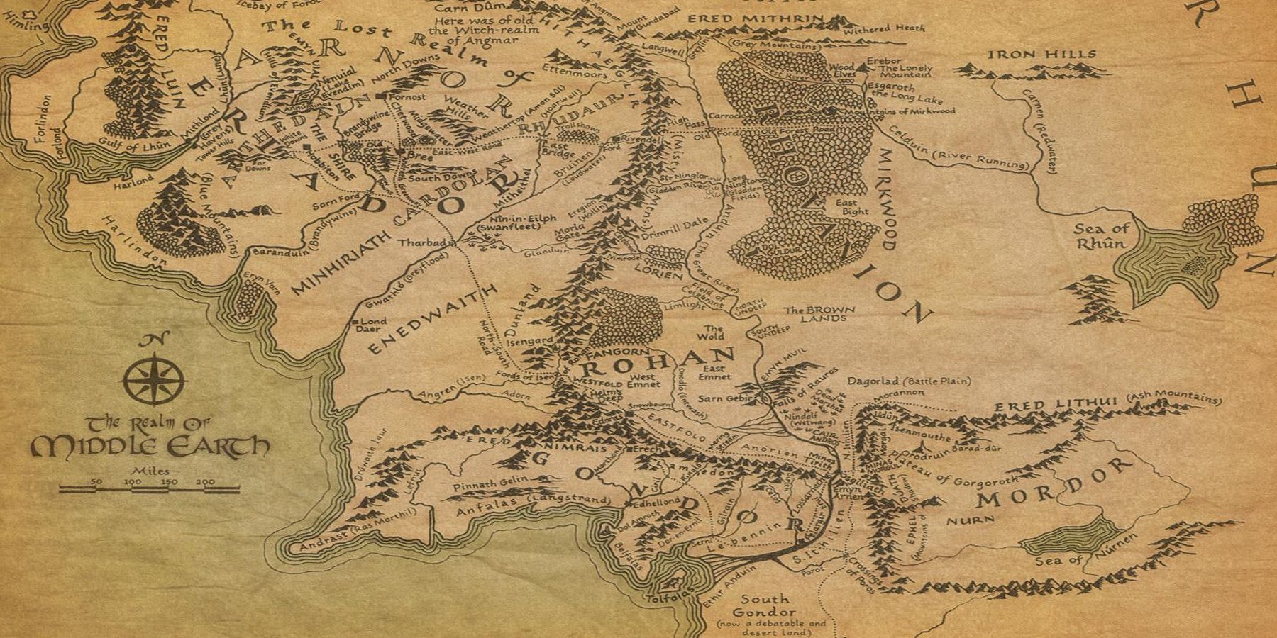 The Misty Mountains on a map of Middle-Earth