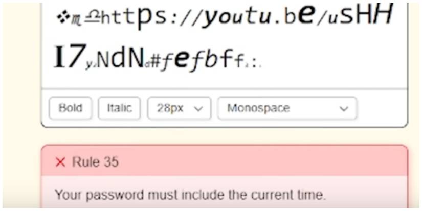 The Password Game, Rule Box Stating The Password Must Include Current Time