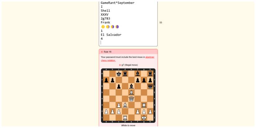 The Password Game, Rule Box Shows A Chess Board In Play