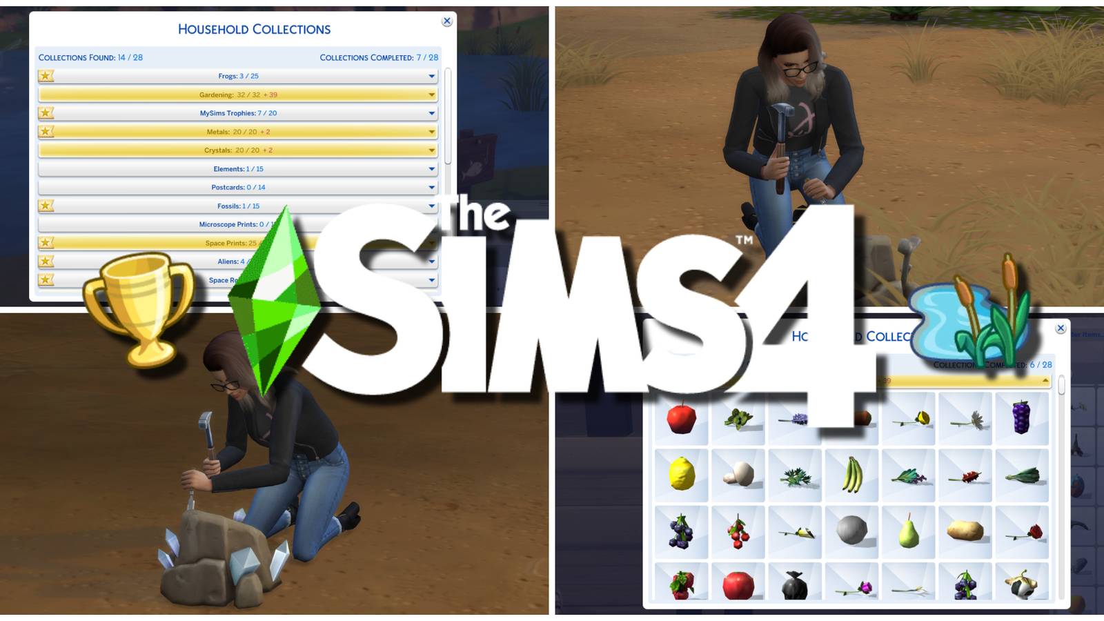 A Sim digs up items that hold potential for collectibles and a look at all 36 collections in The Sims 4