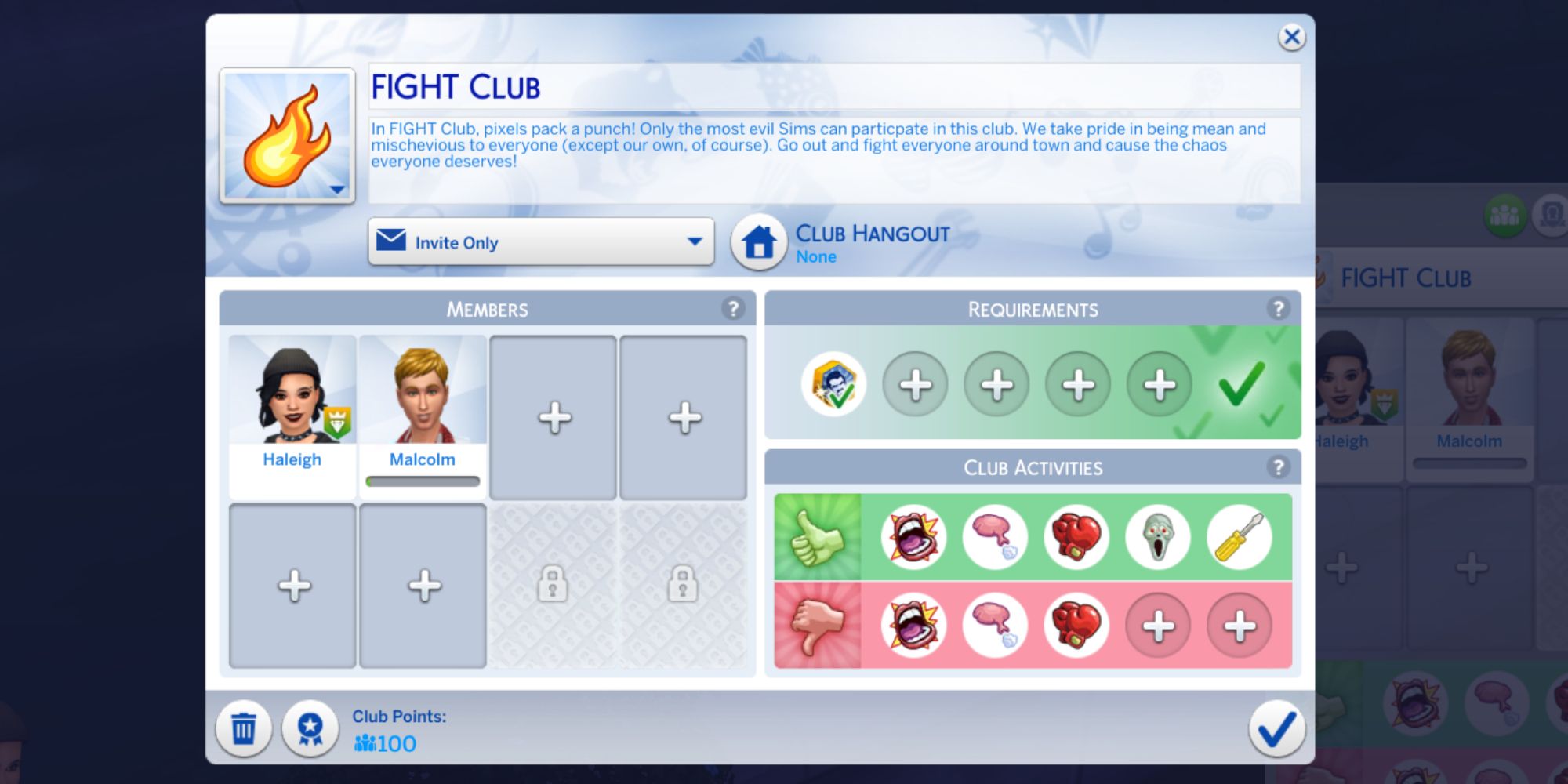 An evil Sim creates a fight club to encourage mischief around town