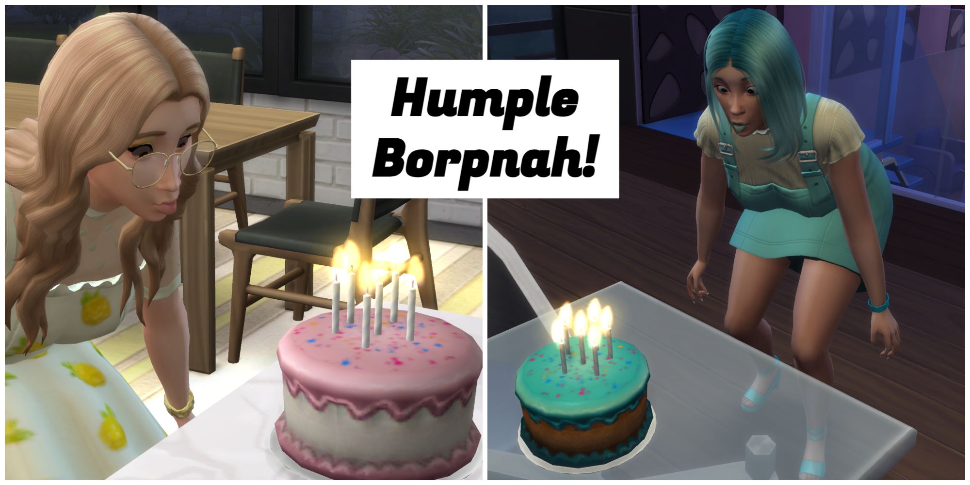 Sims sing Humple Borpnah in Simlish on their birthdays