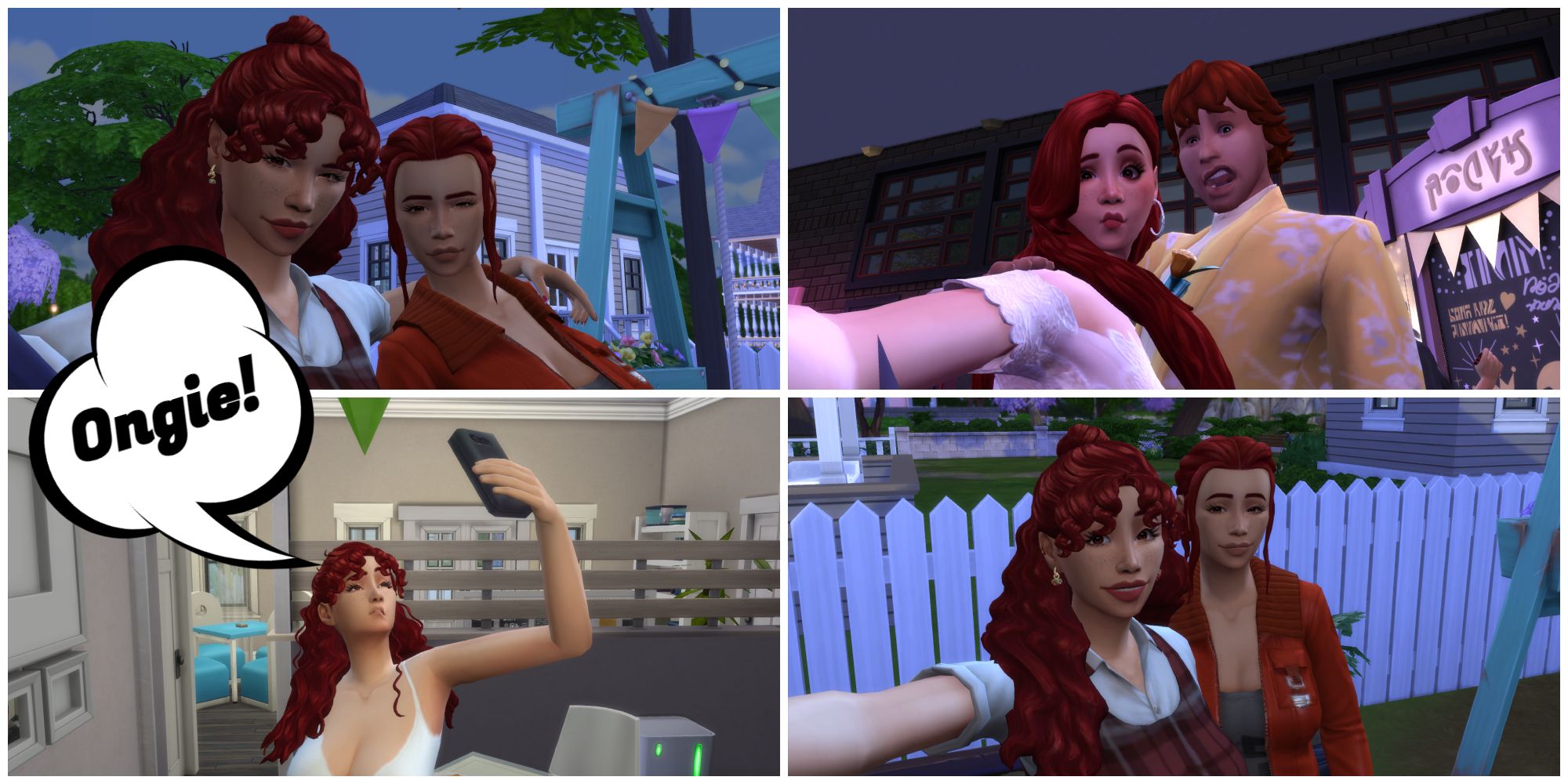 A selfie-obsessed Sim says Ongie in Simlish before taking a selfie