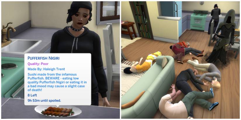 A Sim has cooked up poor quality Pufferfish Nigiri and "accidentally" killed the guests of her dinner party.