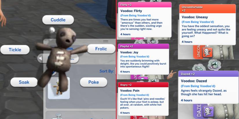 A collage of all of the options available for performing evil acts of voodoo