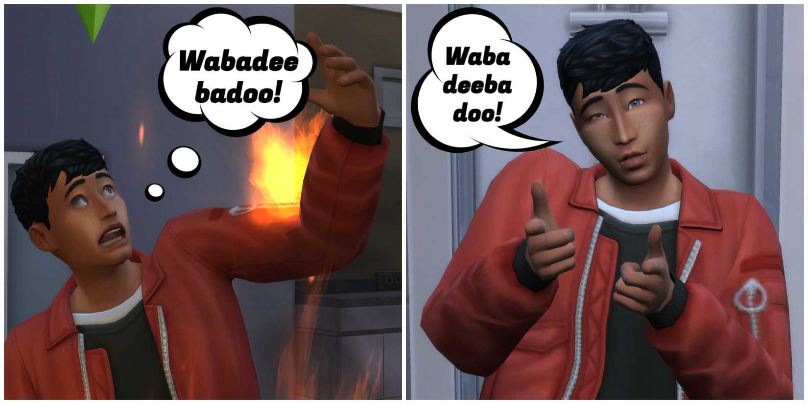 Wabadeebadoo is the Simlish phrase for I'm on fire - literally or metaphorically