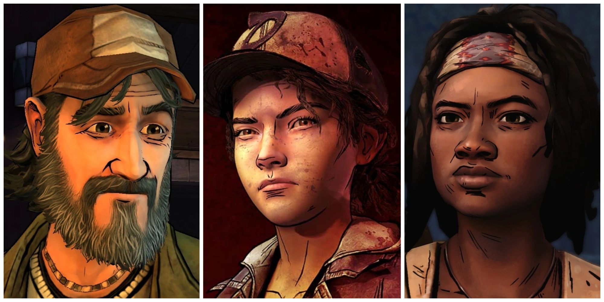 kenny, clementine and Michonne from telltale's the walking dead