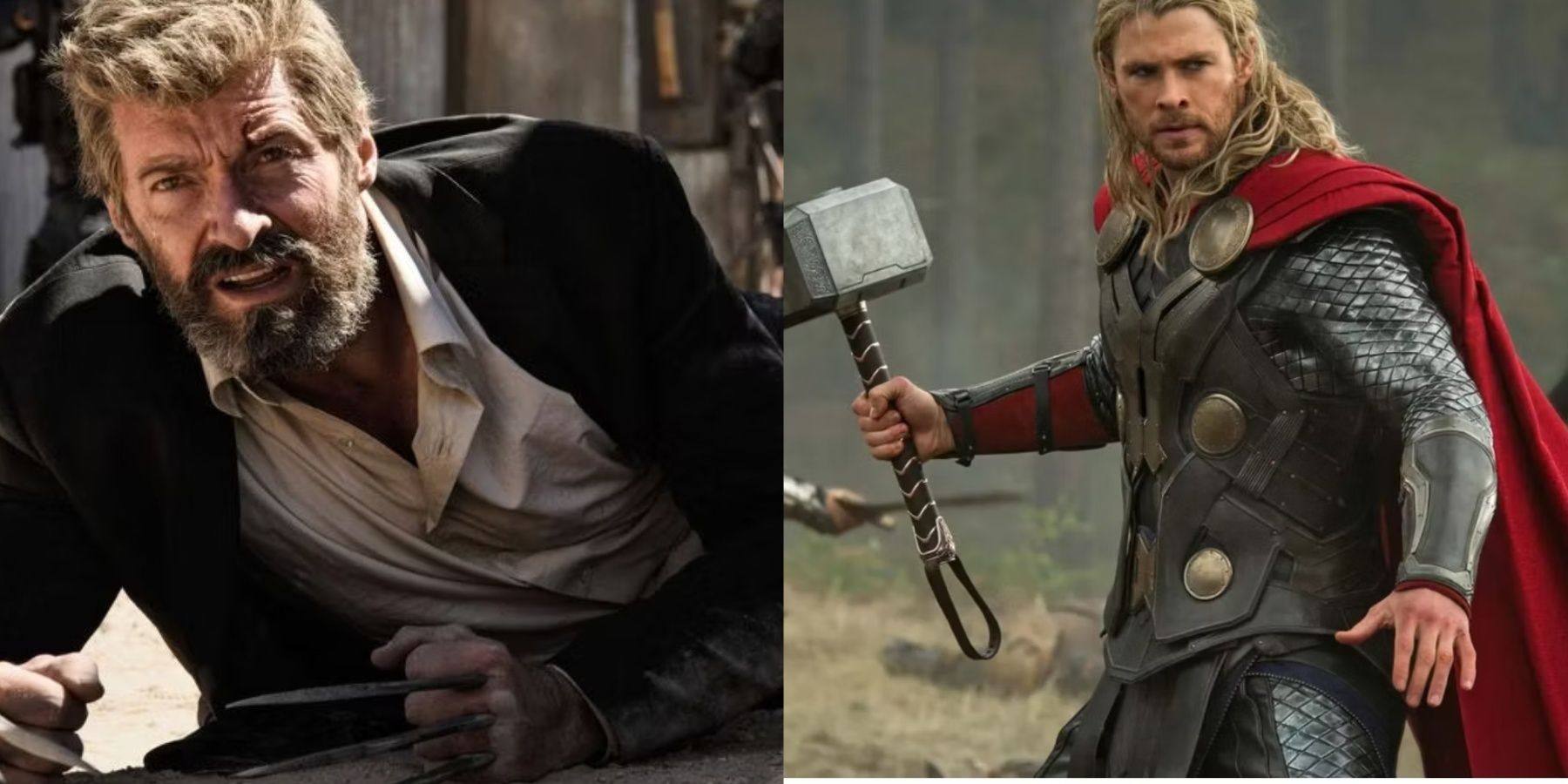 Hugh Jackman as Logan and Chris Hemsworth as Thor