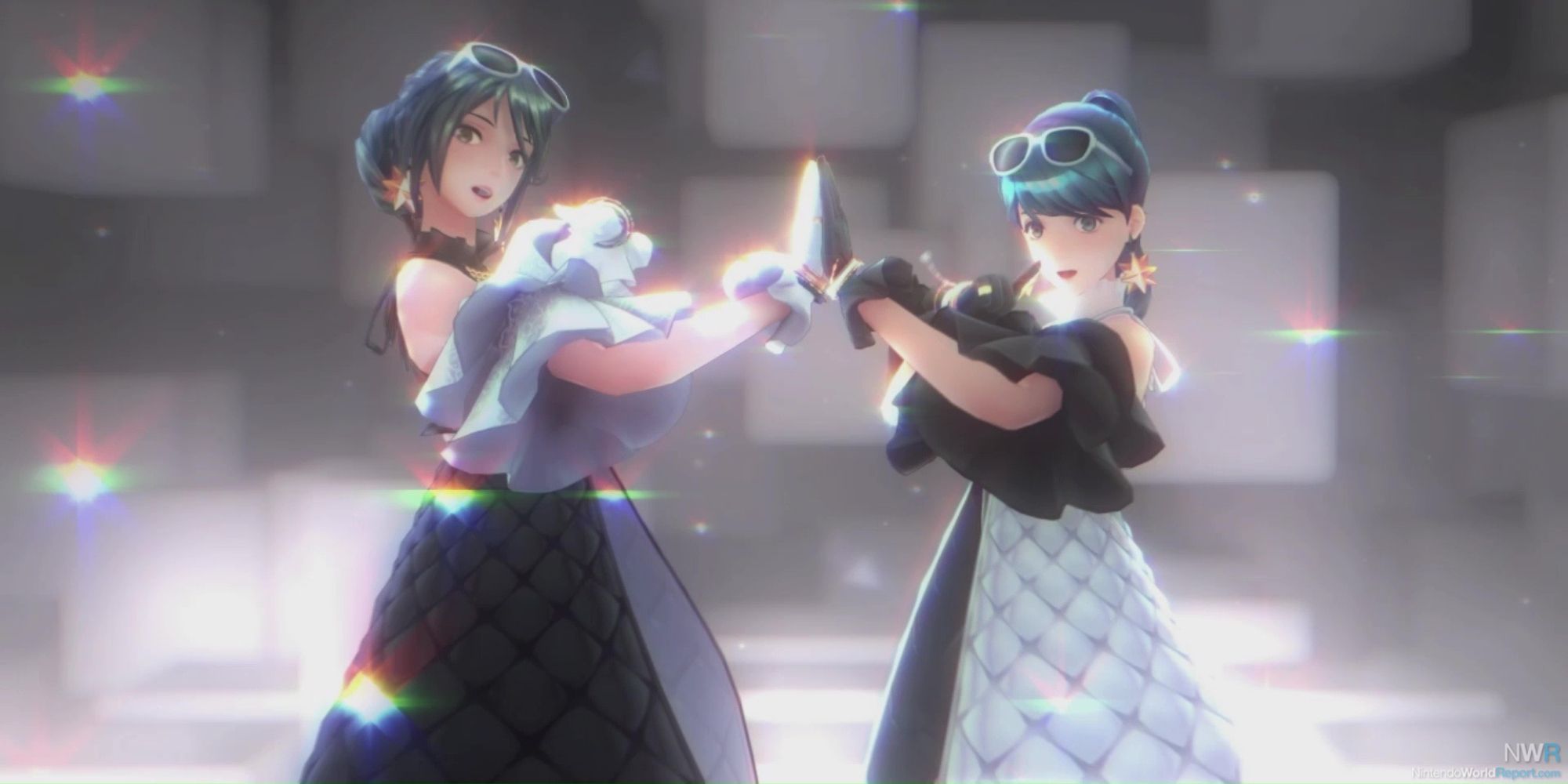 Tsubasa and Kiria wearing maid outfits and posing