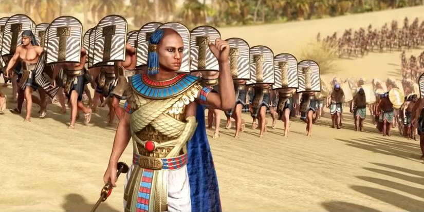 Total War: Pharaoh Ramesses leading his army