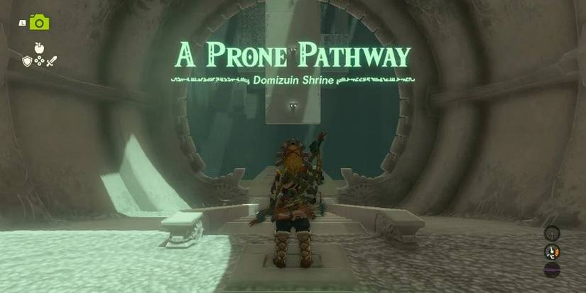 Tears of the Kingdom's Link stood in the entrance of Domizuin Shrine