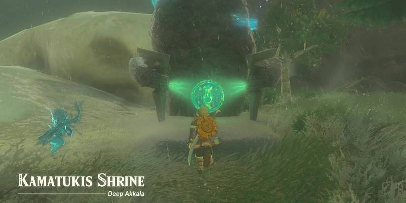 Tears of the Kingdom's Link stood in front of Kamatukis Shrine