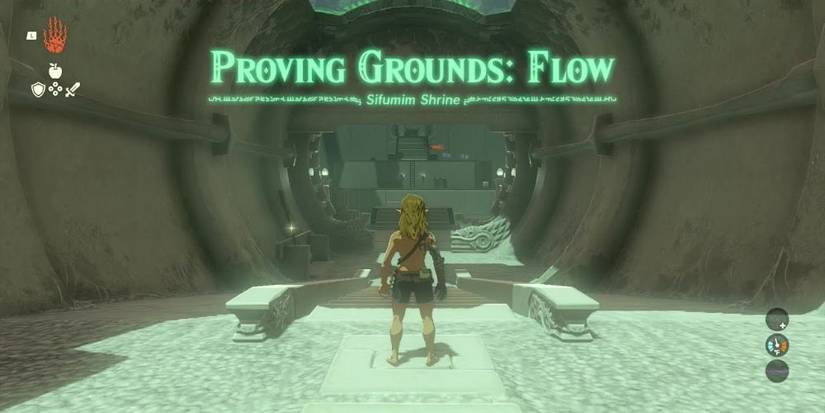 Tears of the Kingdom's Link in the entryway to Sifumin Shrine