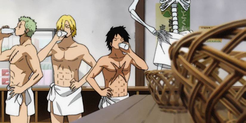 Zoro, Sanji and Luffy in a bath