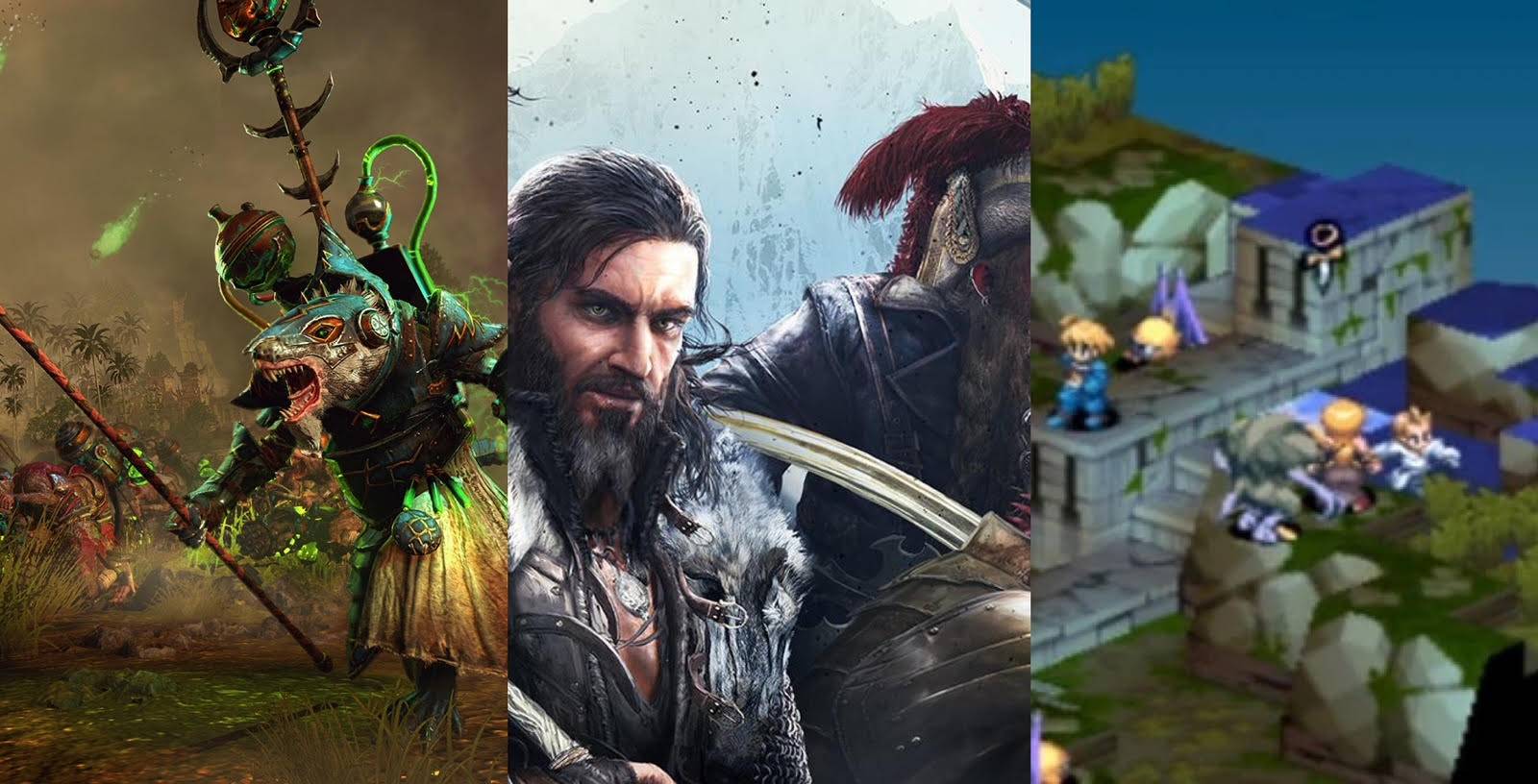 Turn-Based Fantasy Games: Total War: Warhammer II (left), Divinity: Original Sin Ii (center), and Final Fantasy Tactics (right)