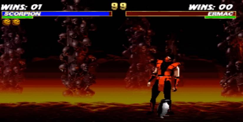 A penguin standing next to Ermac in Hell