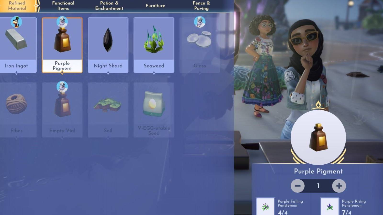 how to craft purple pigment dreamlight valley