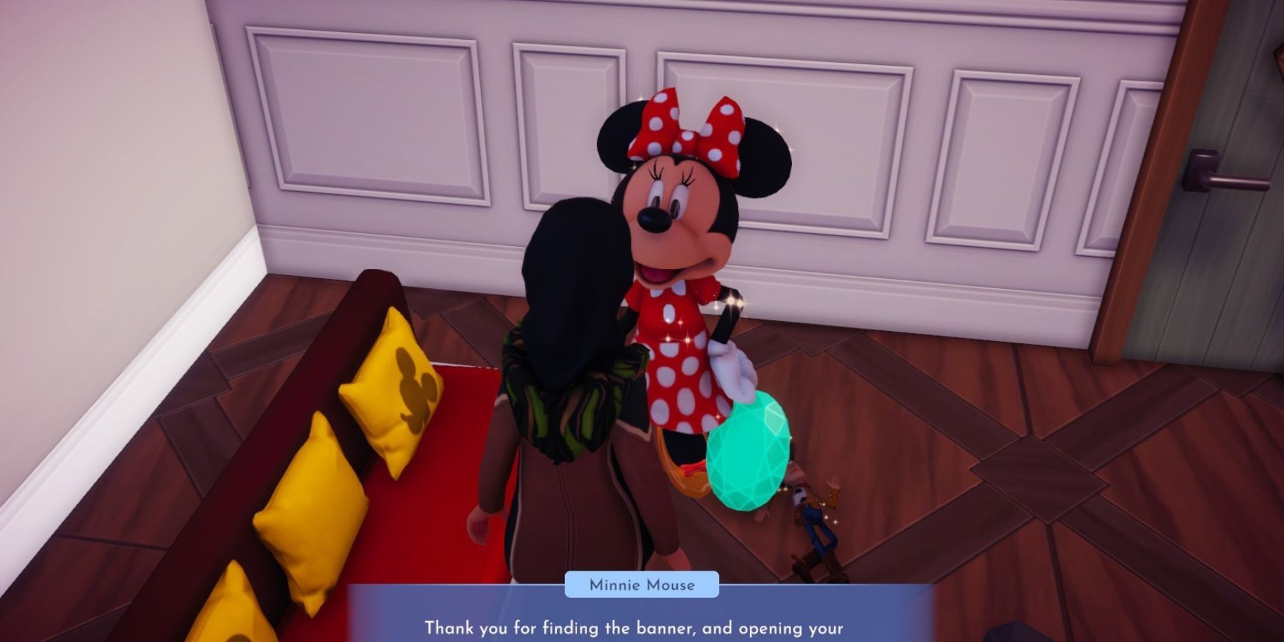 minnie thanking players for finding the banner disney dreamlight valley