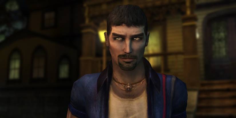 Nines outside if a mansion, looking off to one side with a guilty expression.