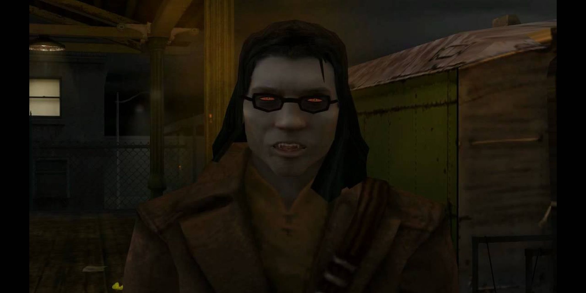 Beckett as he appears in Bloodlines, eyes glowing beneath his glasses.