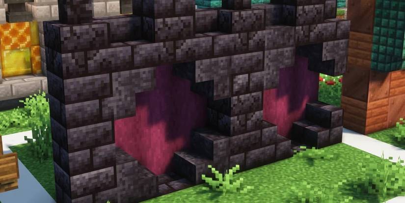 Wall slate and red blocks grass