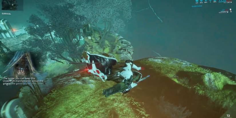 Warframe Ranger's Reload decree in action as Volt Warframe performs a roll in the air.