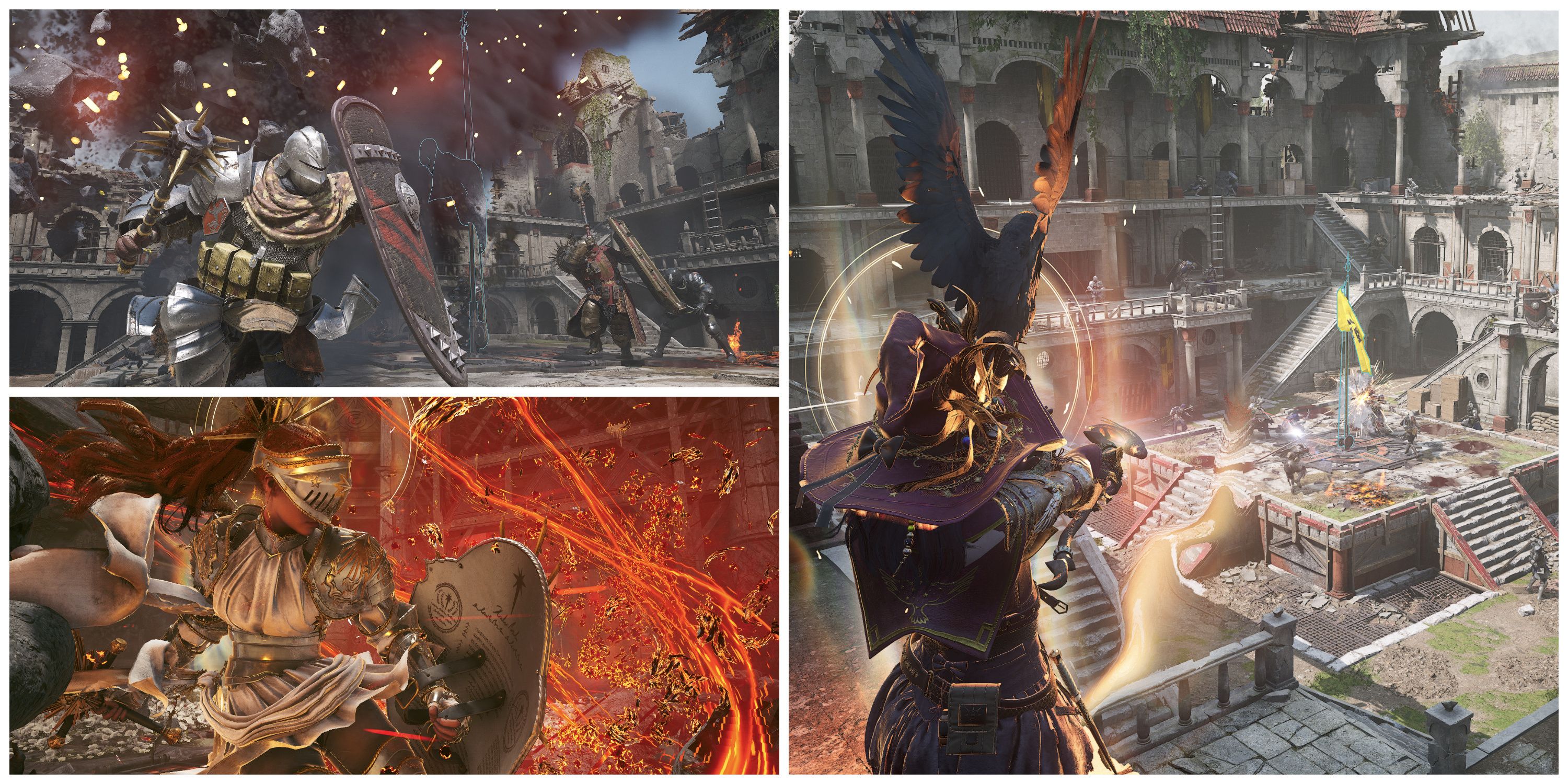 Warhaven gameplay in three different scenes