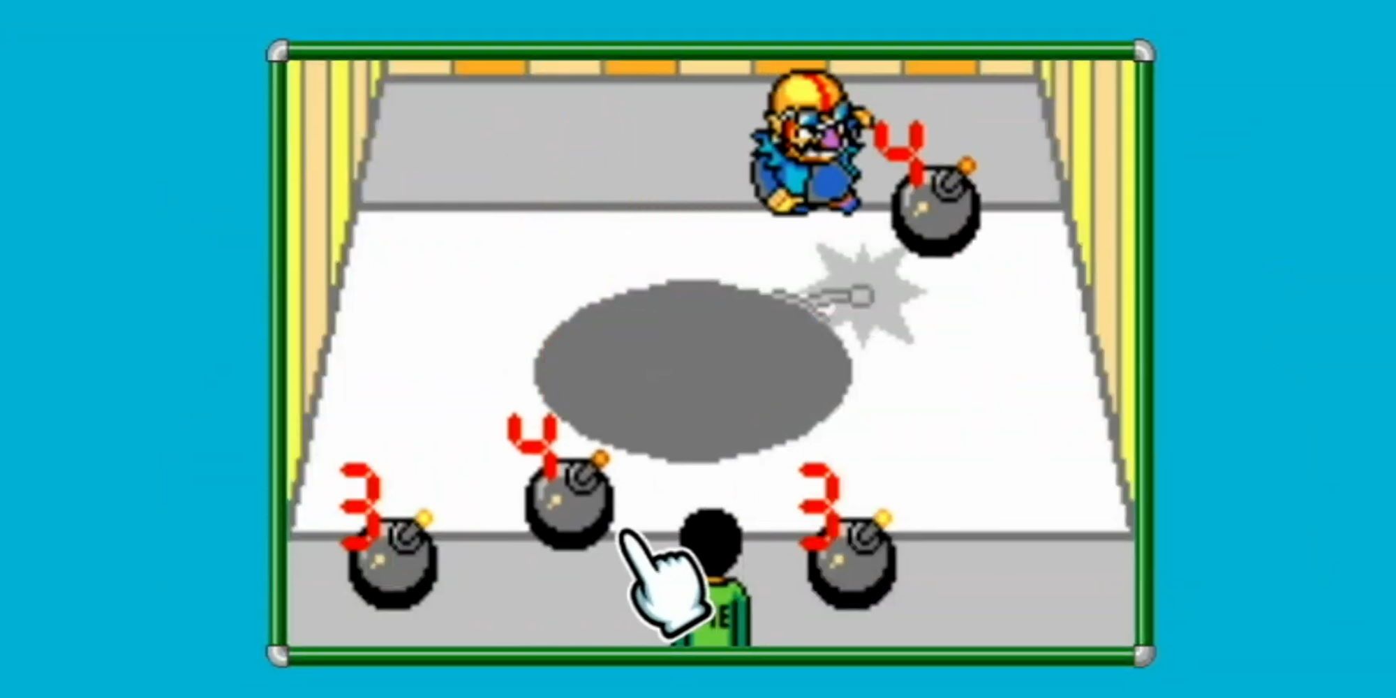 Wario and a random person labelled 'ME' with bombs and timers on then. A bomb image can be seen on the floor.