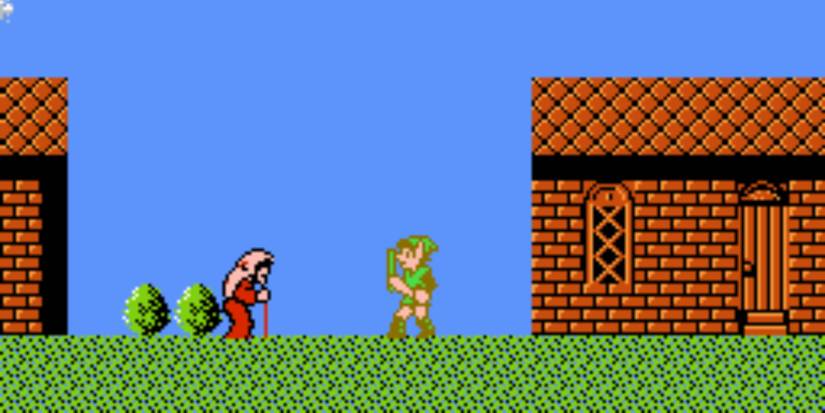 Link near an old woman in a town in Zelda 2