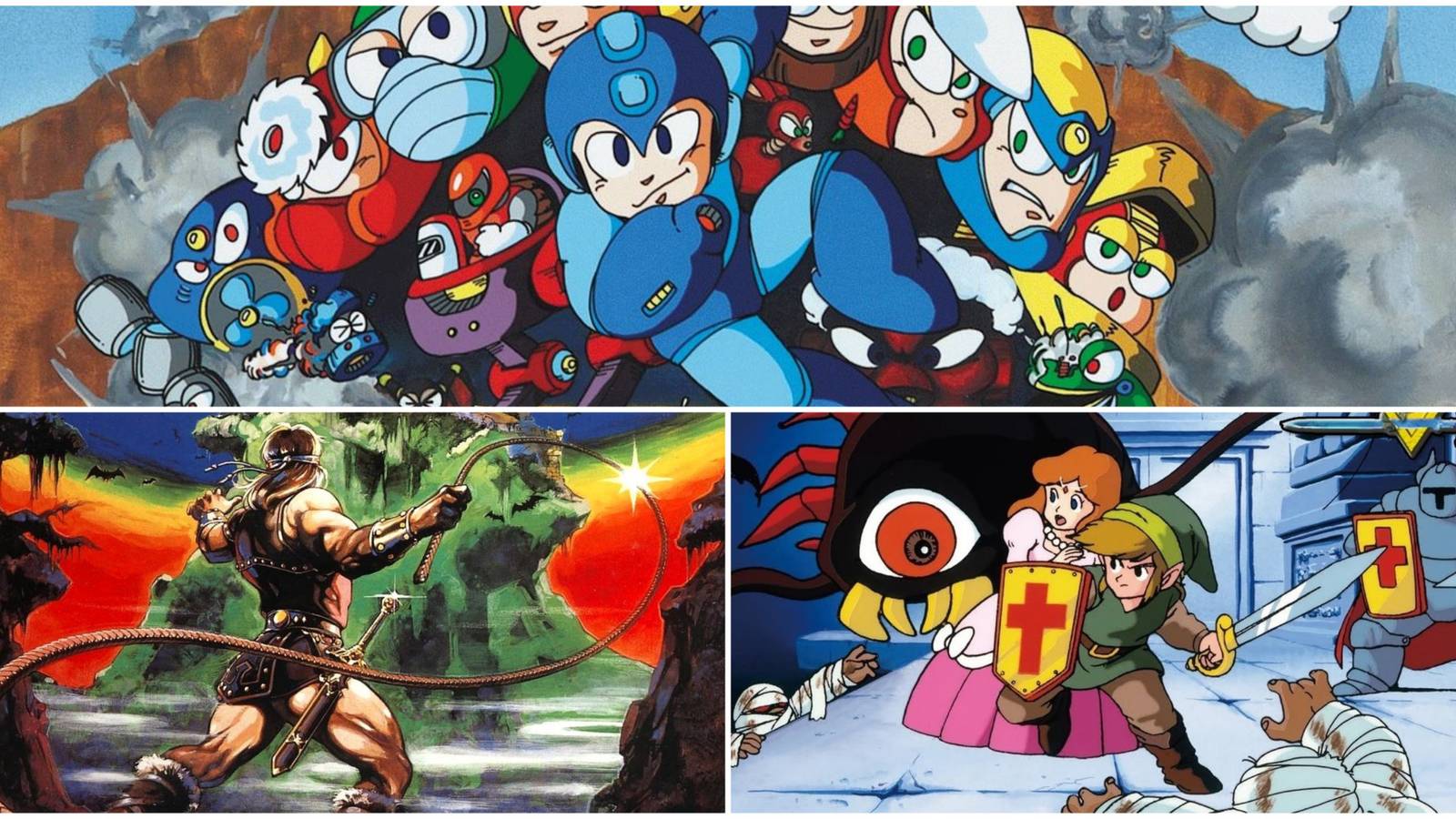 NES Debut Characters- Mega Man Simon Belmont Zelda Link