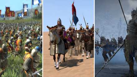 A grid showing the three games Total War: Medieval 2, Mount & Blade 2, and Conqueror's Blade