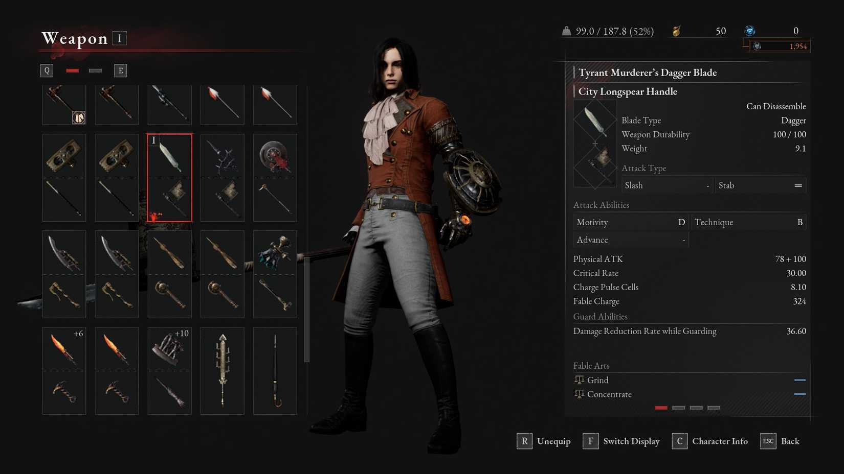 The Tyrant Murderer's Dagger and its stats in Lies of P