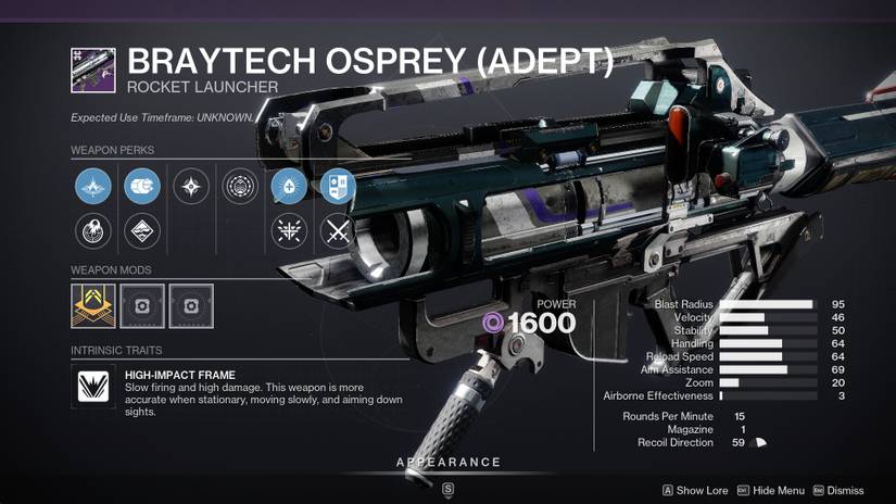 Adept version of the BrayTech Osprey in Destiny 2
