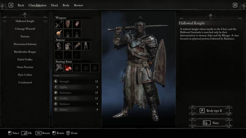 The Hallowed Knight starting class in Lords of the Fallen