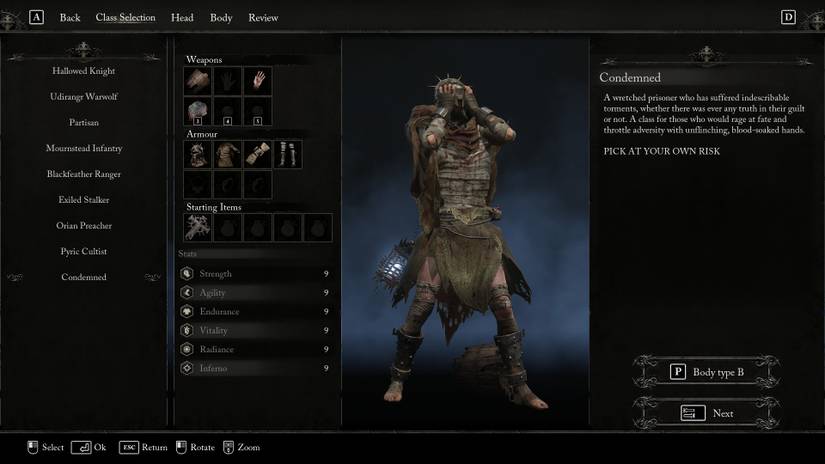 The Condemned starting class in Lords of the Fallen