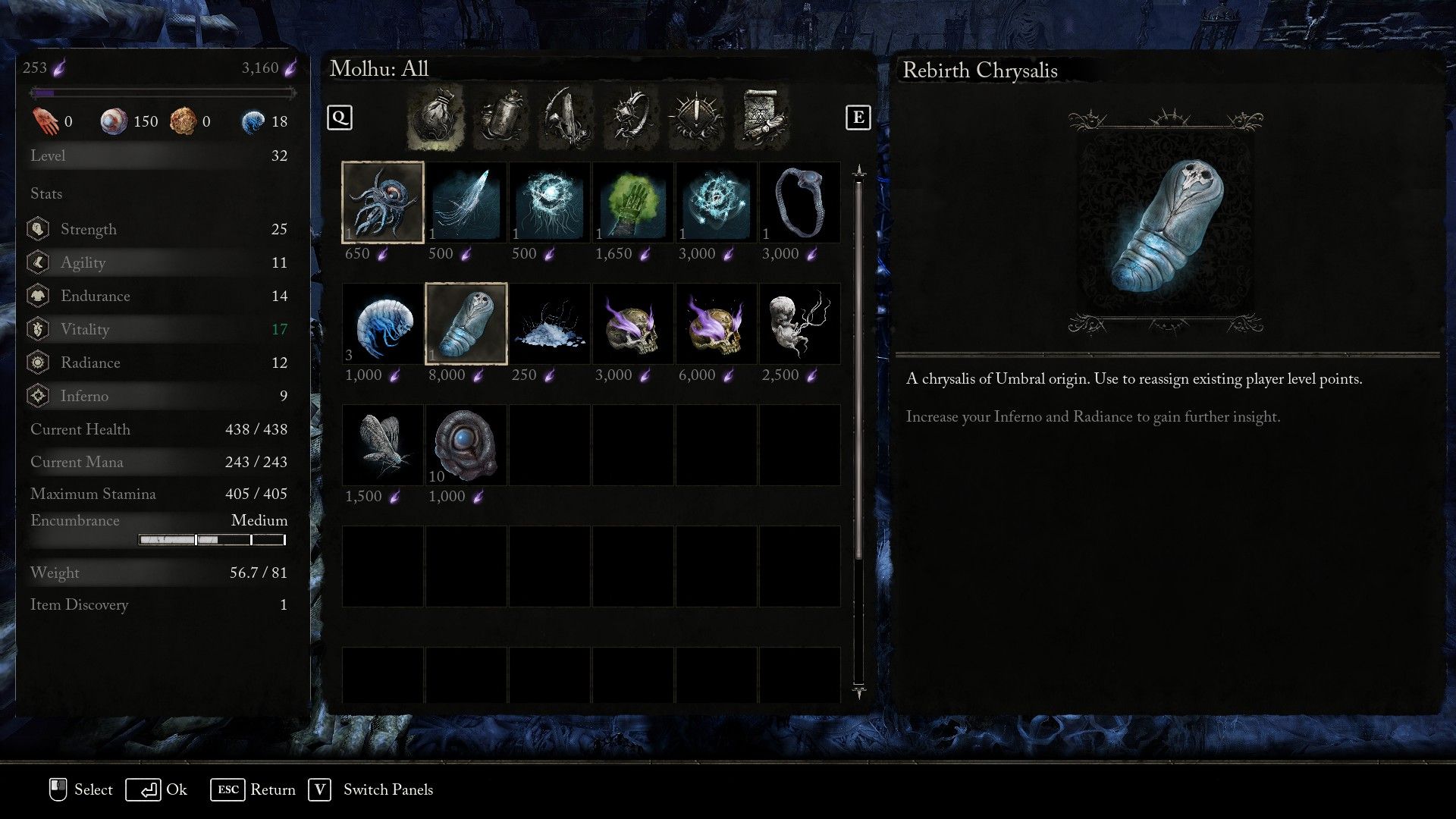 Rebirth Chrysalis respec item in Lords of the Fallen