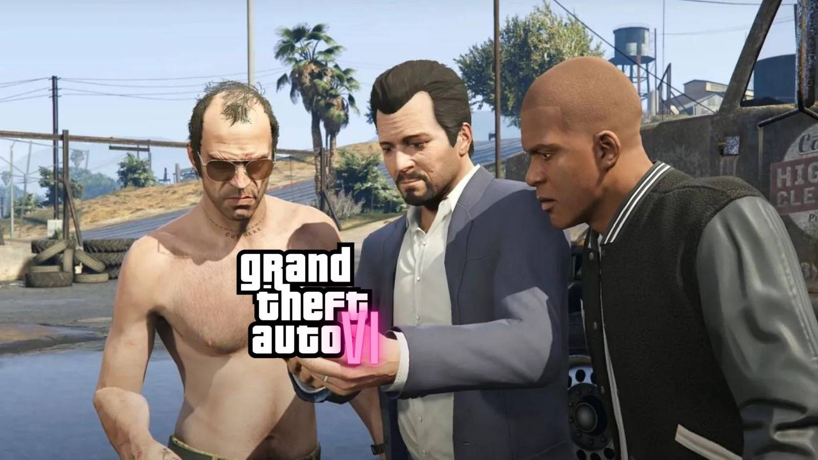 Grand Theft Auto Franklin, Trevor, and Michael looking at GTA 6 Rumors