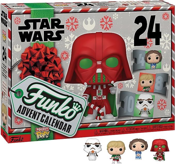 This image depicts the box for the Funko Pop Star Wars Advent Calendar. Four selected figures line the bottom.